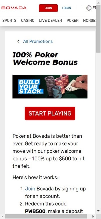 A screenshot of the Bovada Poker welcome bonus