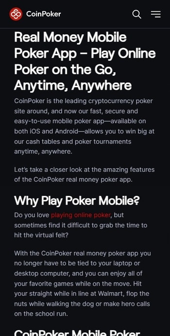 A screenshot of the download page at Coin Poker