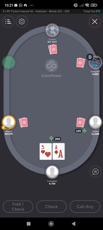 An image of the Coin Poker App tables