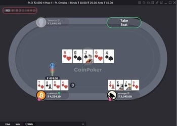 A screenshot of an Omaha Poker Table at Coin Poker