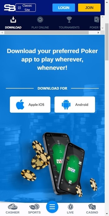 A screenshot showing the Sportsbetting Poker Apps download page