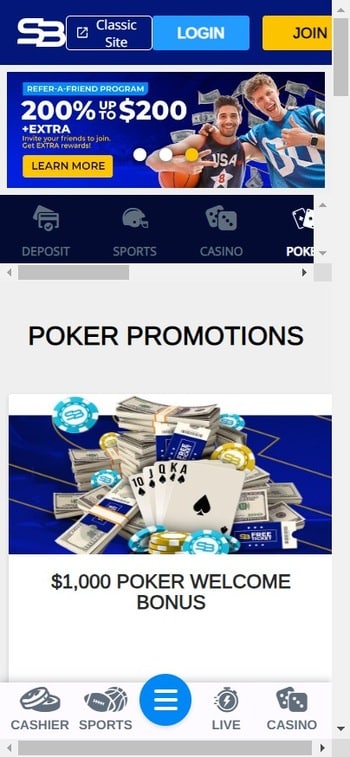 A screenshot showing different Sportsbetting.ag poker bonuses