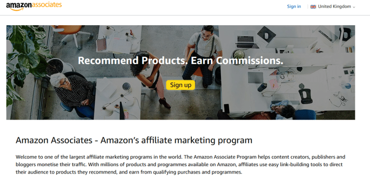 Amazon affiliate program promo screenshot