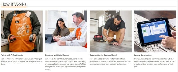 Home Depot affiliate program details screenshot