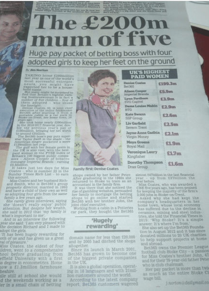 Denise Coates newspaper article