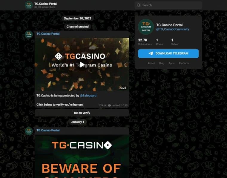 The Telegram channel for TG.Casino