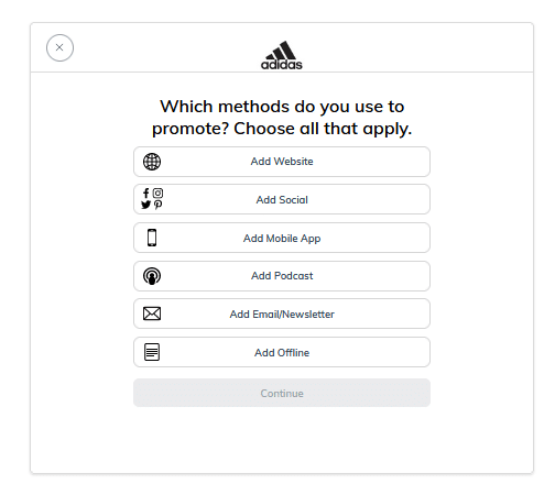 Adidas Affiliate Program screenshot