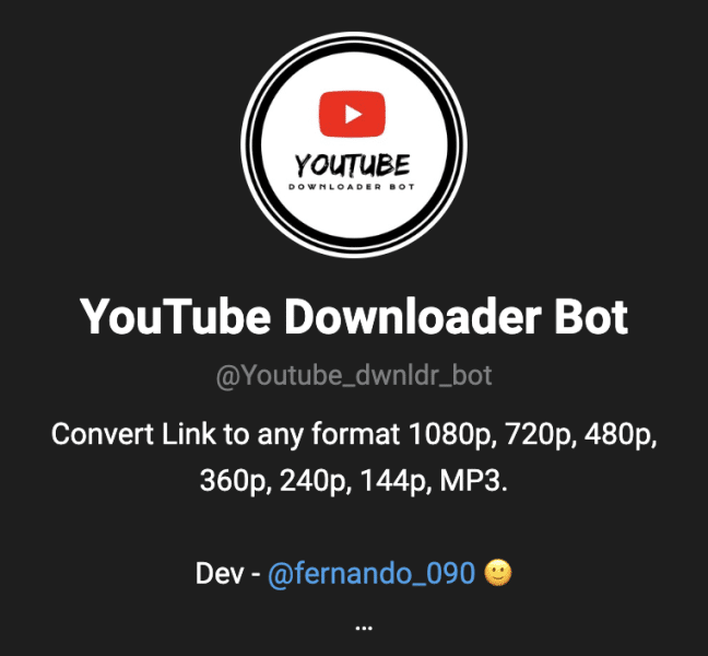 best telegram bots - youtube downloader