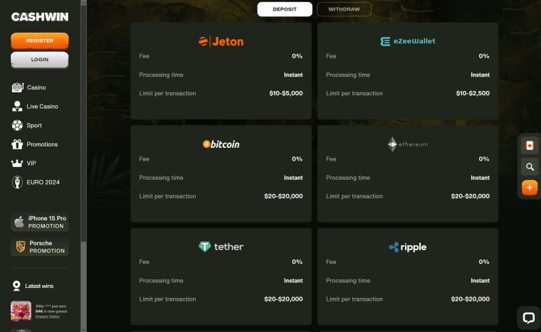 cashwin payment options