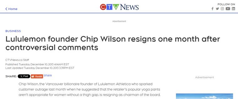 chip wilson coroversial comments