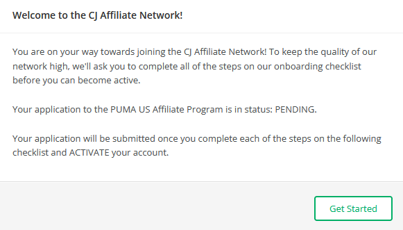 CJ affiliate network welcome page