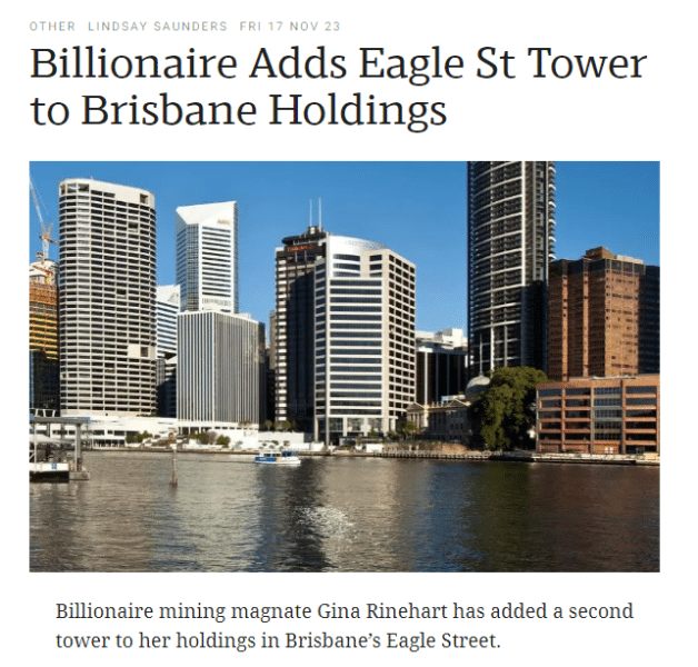 Gina Rinehart buys Eagle St Tower