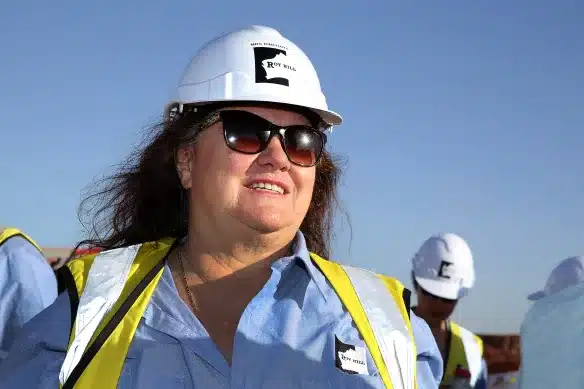 Gina Rinehart with a mining jacket