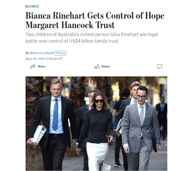 Gina Rinehart headline trust