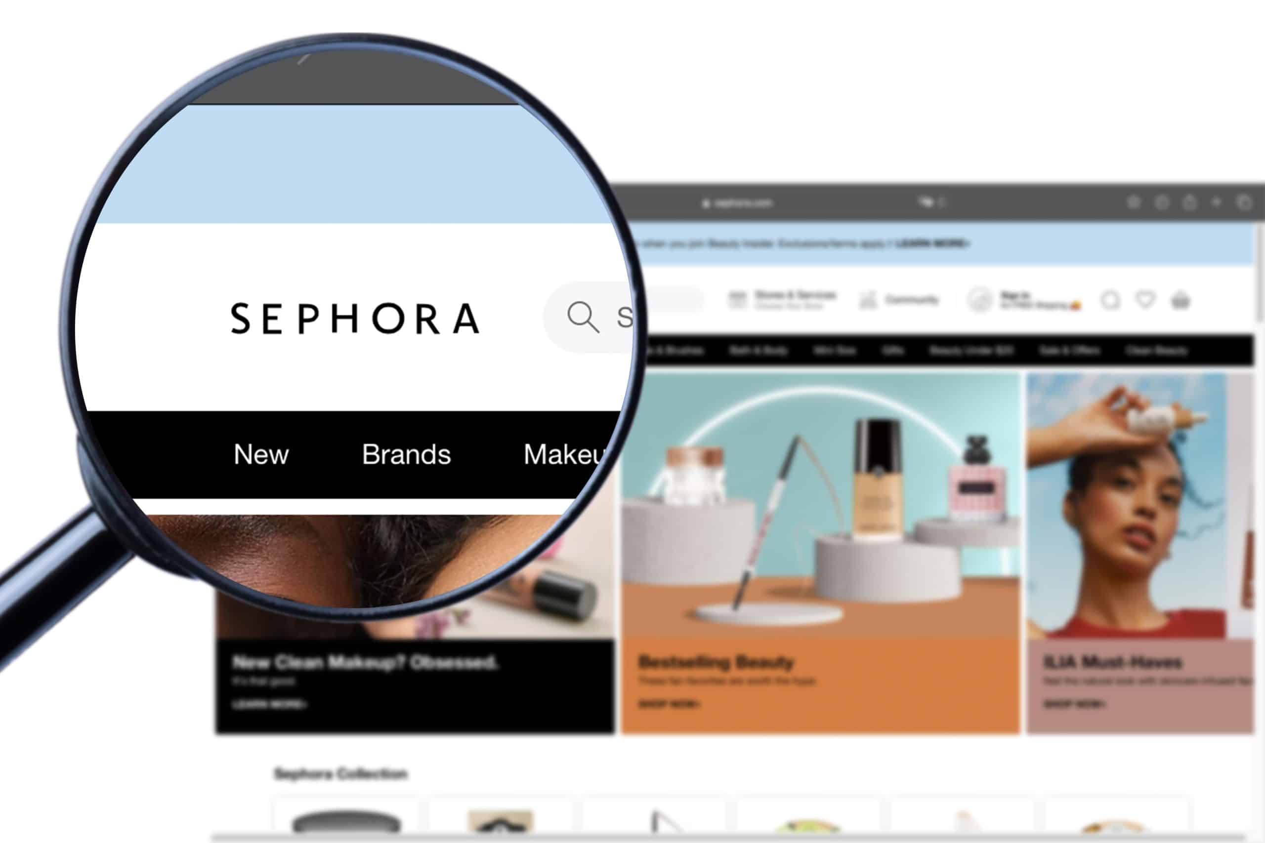 Sephora website with a magnifying glass