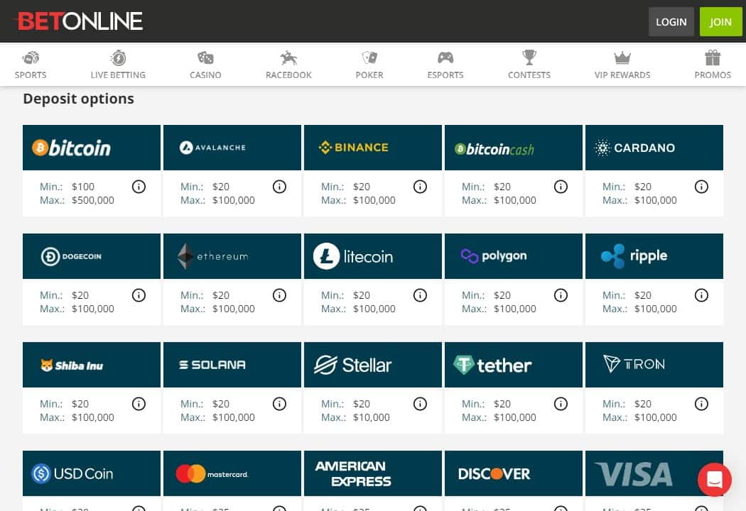 Deposit with SOL at BetOnline