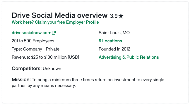 Drive Social glassdoor review