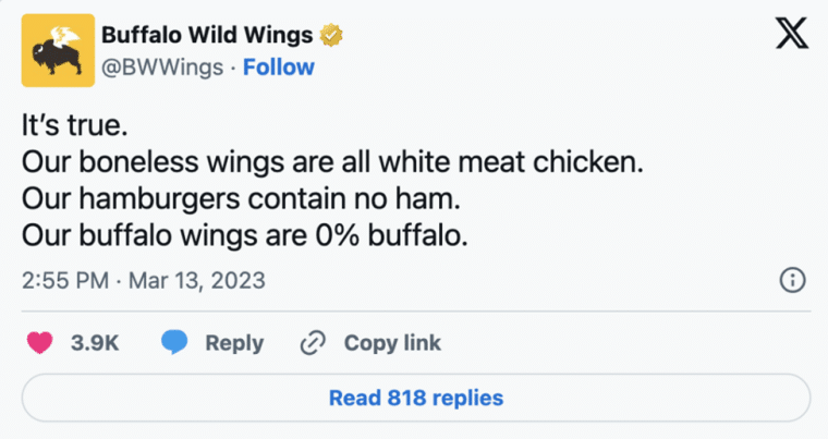 Buffalo Wild Wings tweet