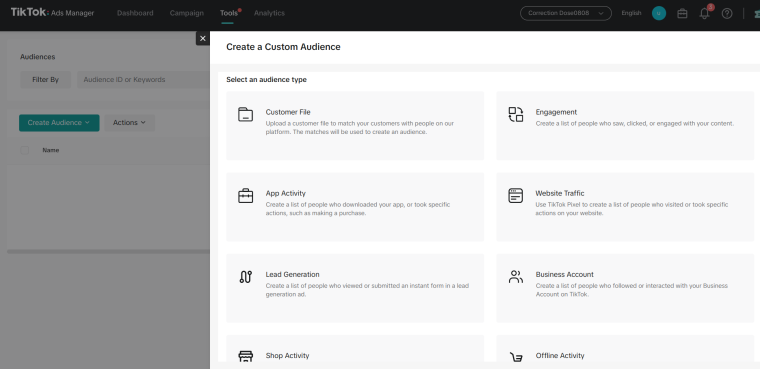 custom audiences on TikTok Ads Manager