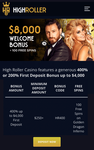 Highroller casino welcome bonus