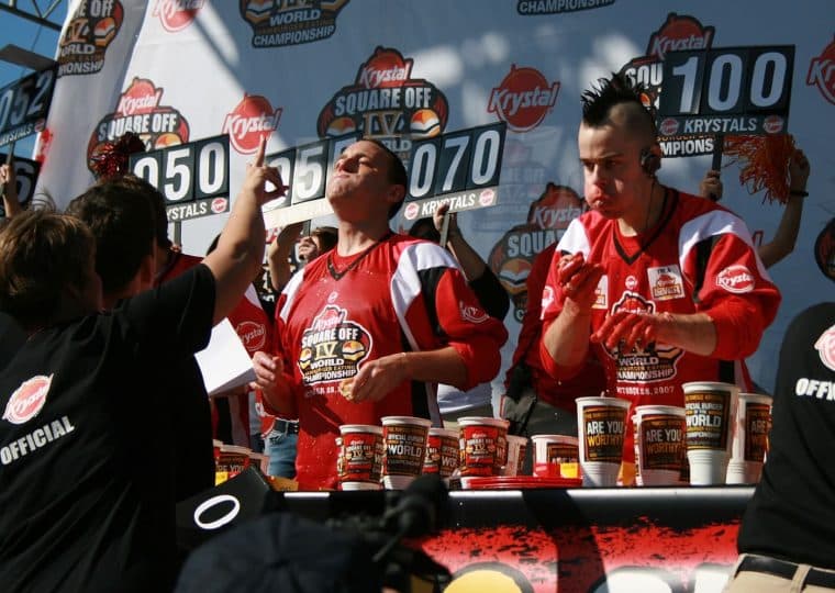 Joey Chestnut in an eating competition