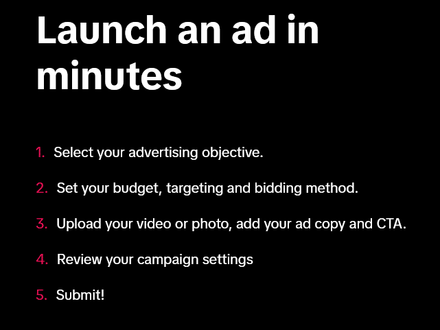 Launch an Ad in minutes on tiktok steps