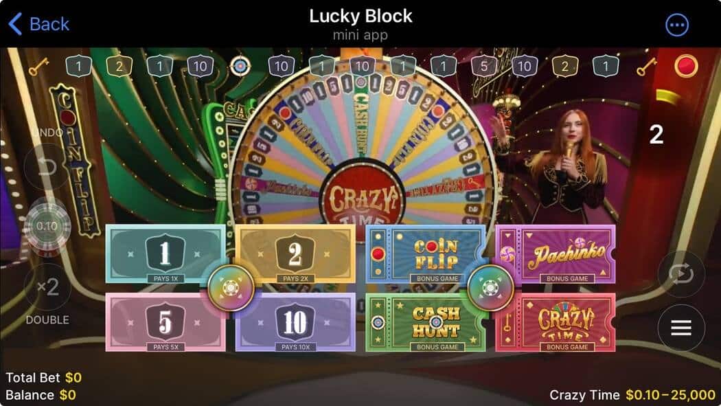 Live casino game Crazy Time played in Telegram chat