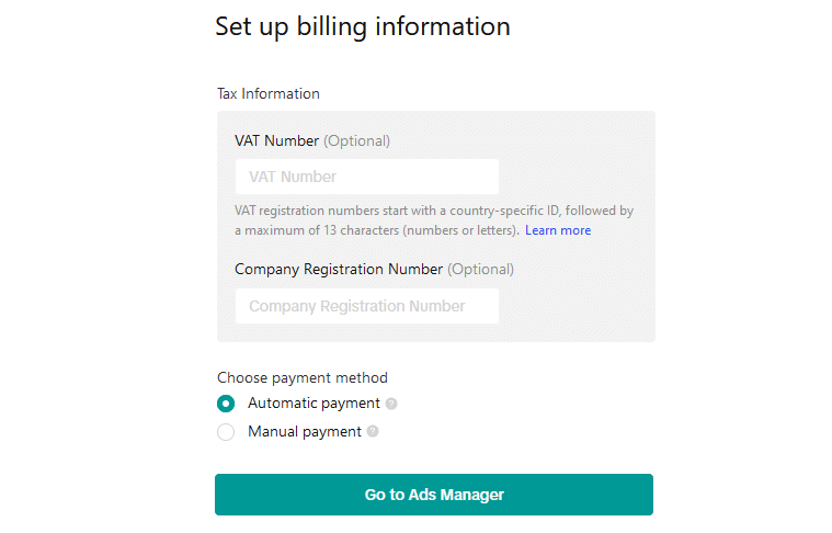 billing information form TikTok