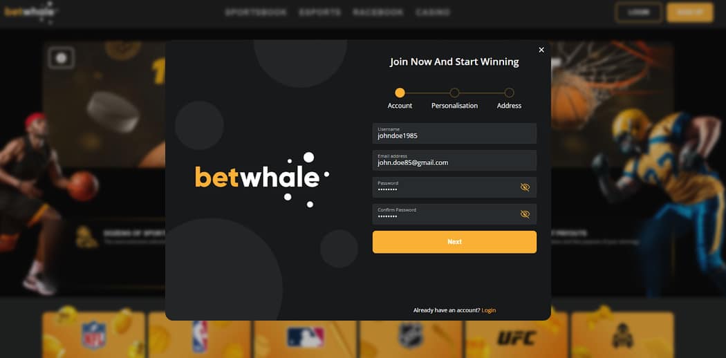 Create an account at BetWhale