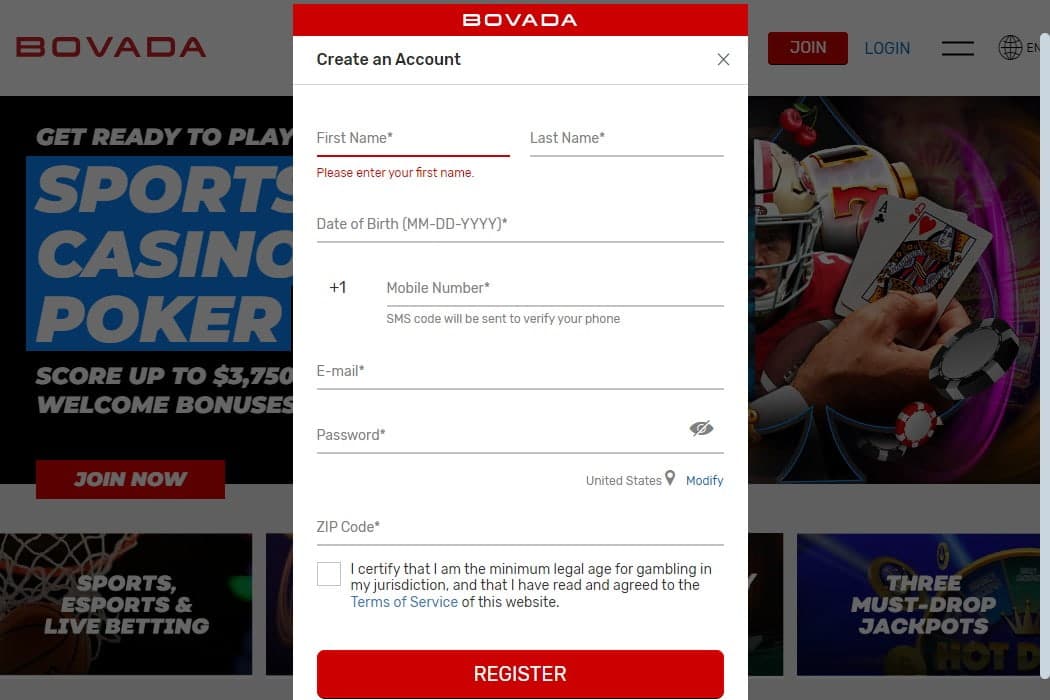 Create your Bovada account