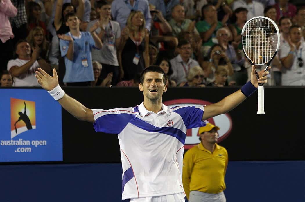 Djokovic celebrates a win