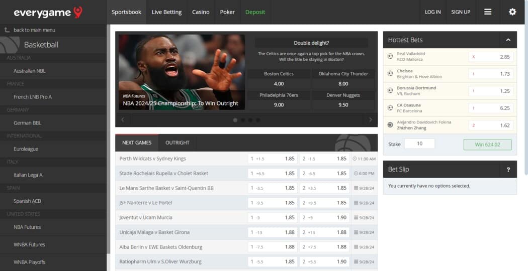 Basketball betting odds at Everygame