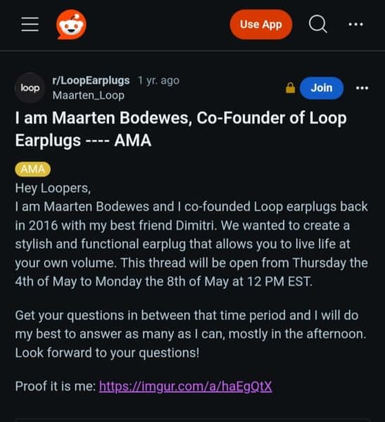 Reddit screenshot from Loop co-founder Maarten Bodewes' AMA