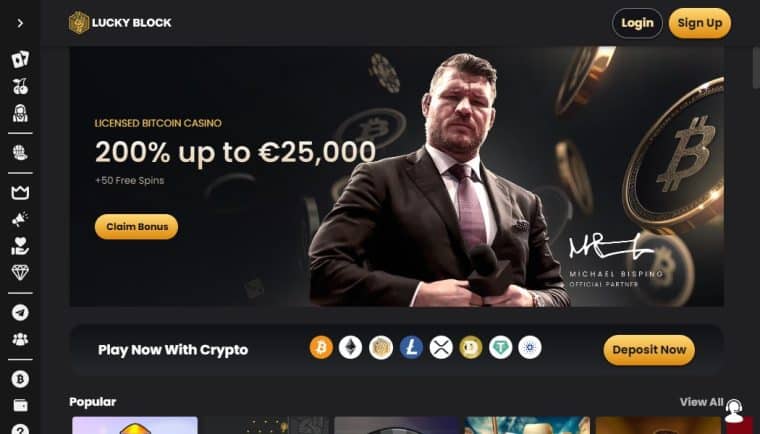 The Lucky Block casino Homepage