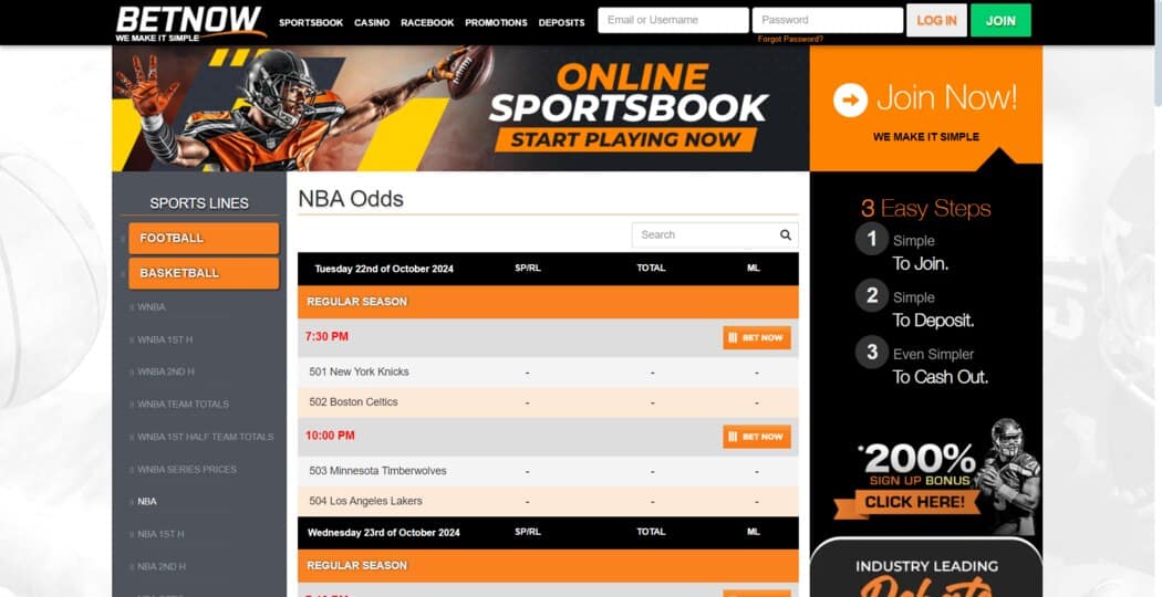 NBA betting odds at BetNow