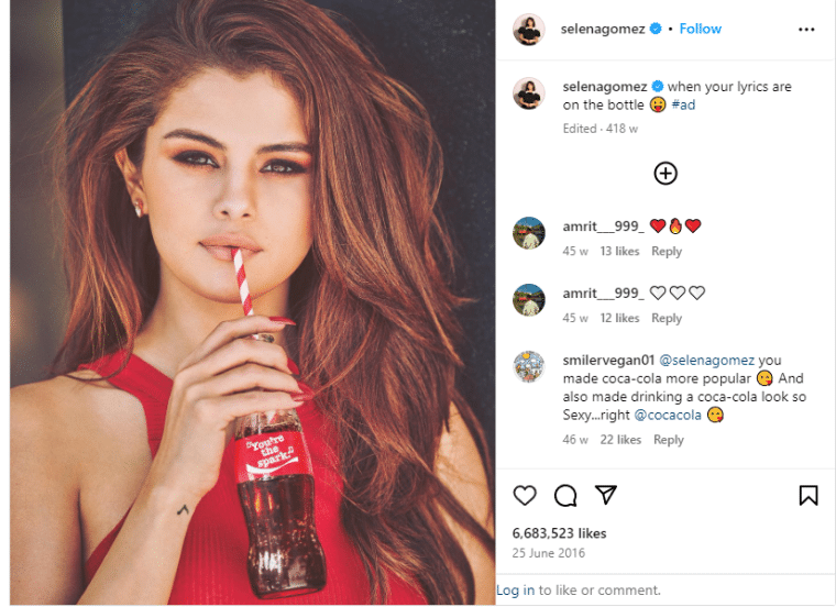 Selena Gomez top liked instagram post