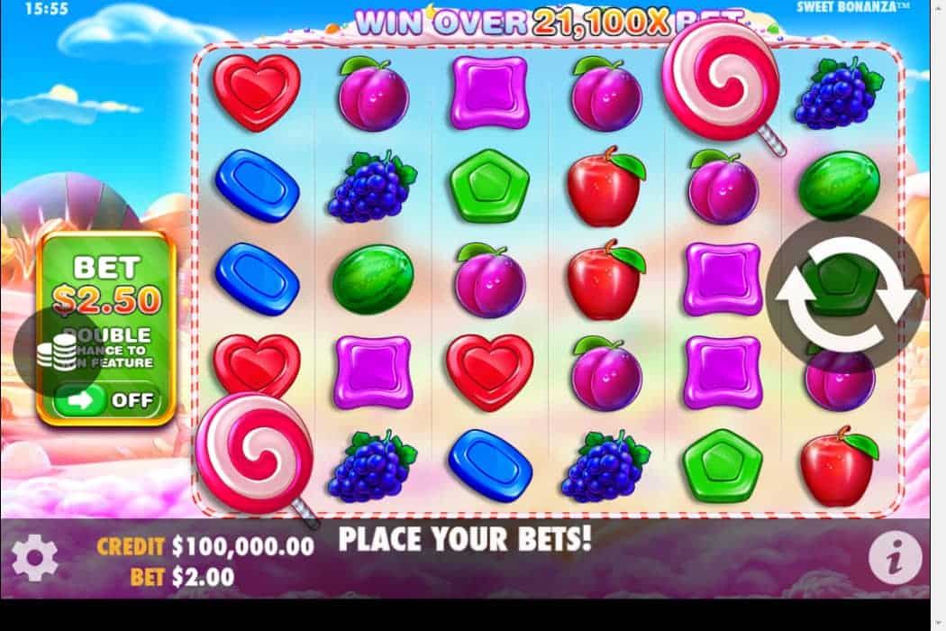 A screenshot of the Sweet Bonanza slot game at an Ethereum casino