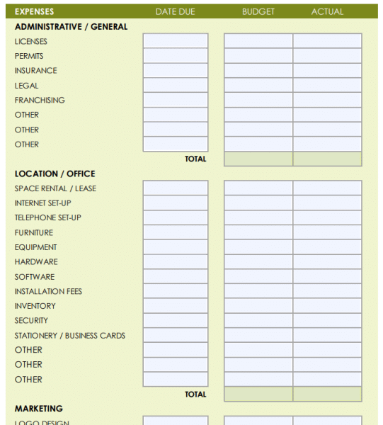 example of a business expense sheet