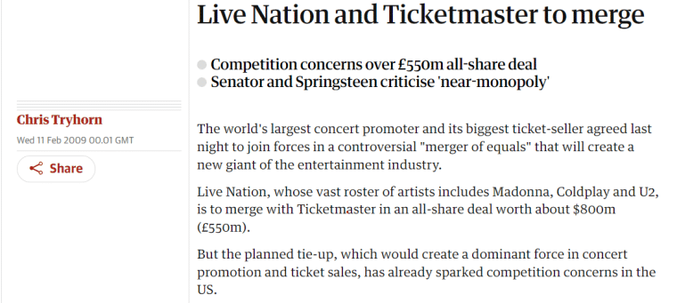 live nation ticketmaster merger