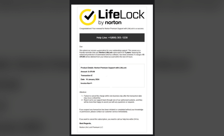 norton lifelock scam email