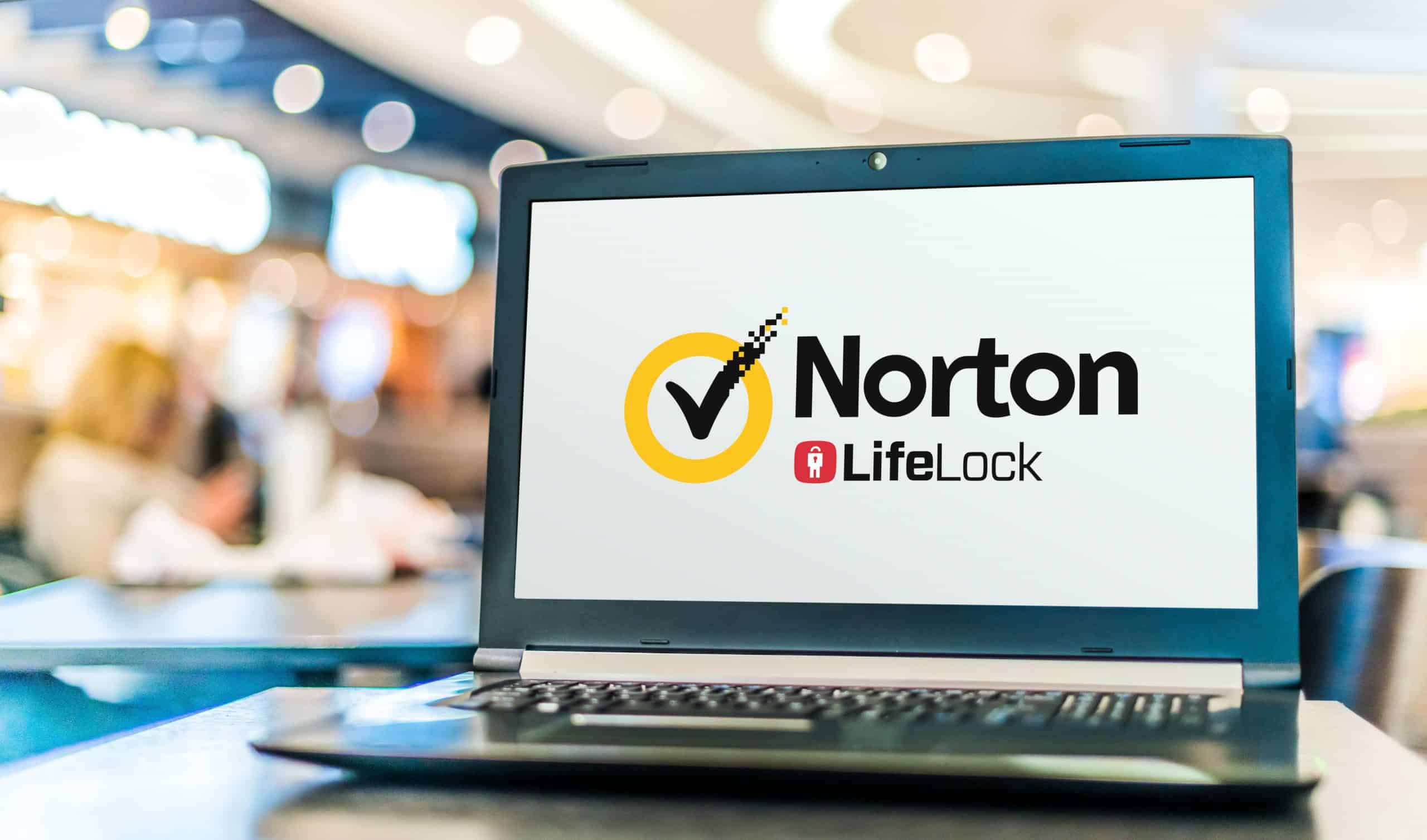 Norton Lifelock logo on a laptop