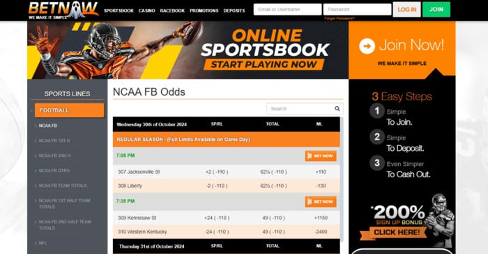 BetNow Sportsbook Homepage