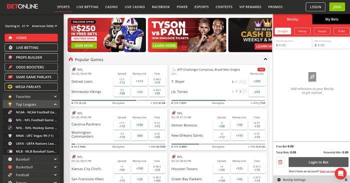 BetOnline sportsbook homepage