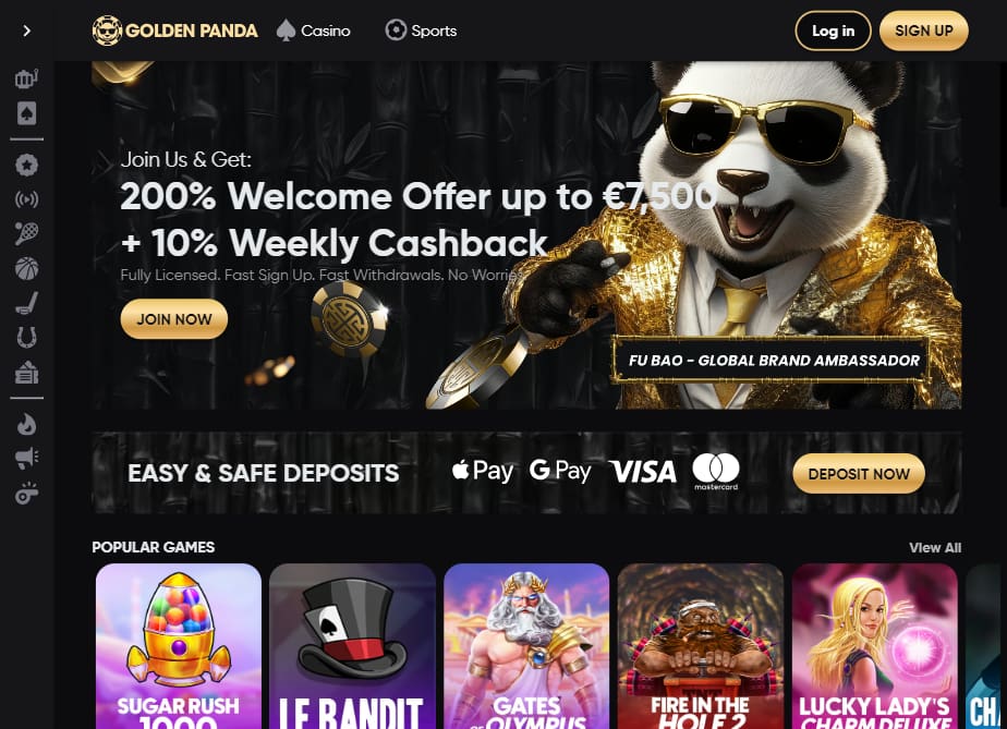 A screenshot of the Golden Panda Casino homepage