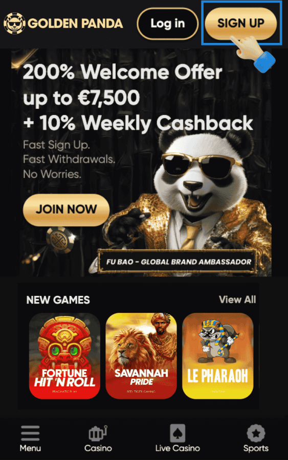 how to sign up to golden panda casino