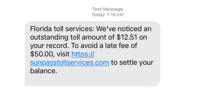 example of a SunPass toll scam