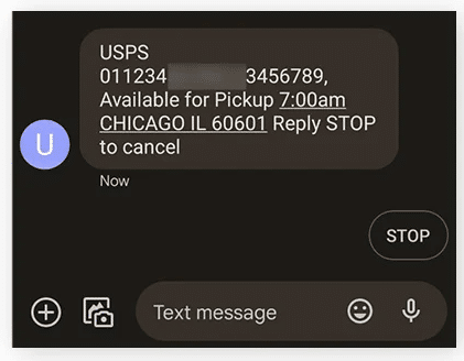 USPS text scam example