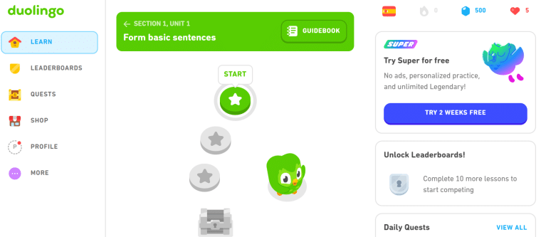 Duolingo page