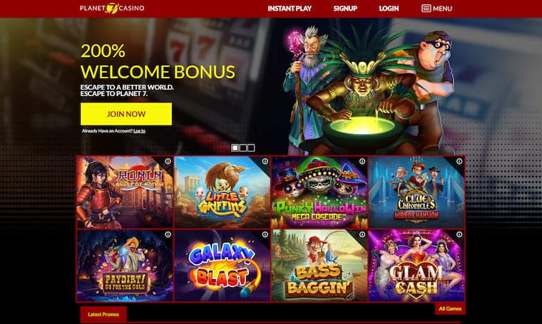 The Planet 7 casino homepage.