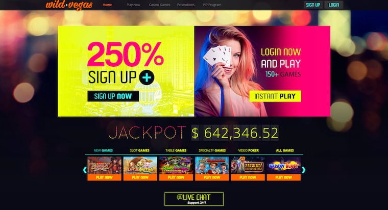 The Wild Vegas casino homepage.